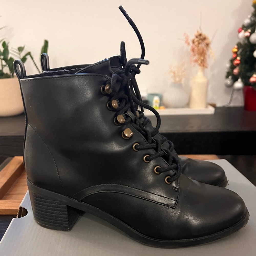 Black Block Heeled Combat Bootties - image 1